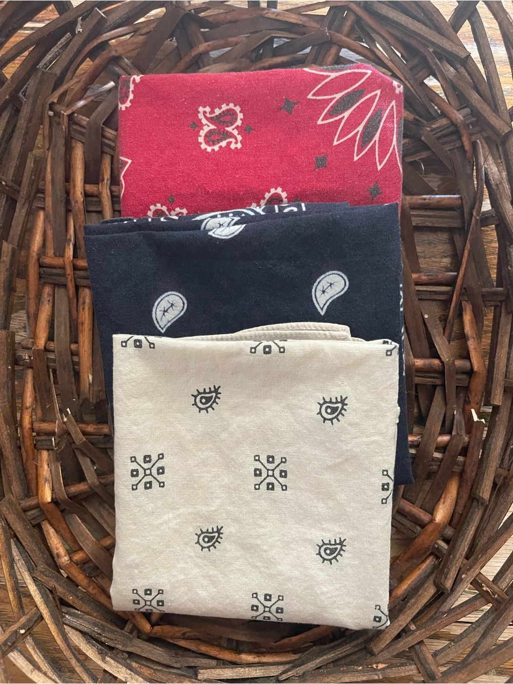 Set of 3 Paisley Bandanas - Red, Navy, White